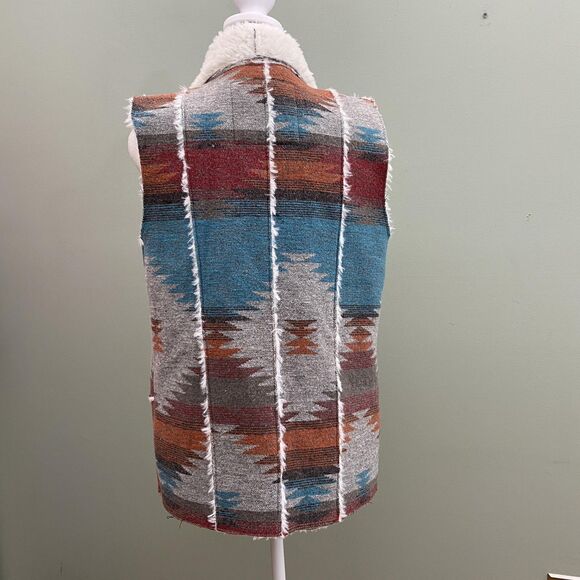 Mossimo Supply Vest Womens Medium Gray Teal Aztec Sherpa Lined Open Front - Picture 3 of 11